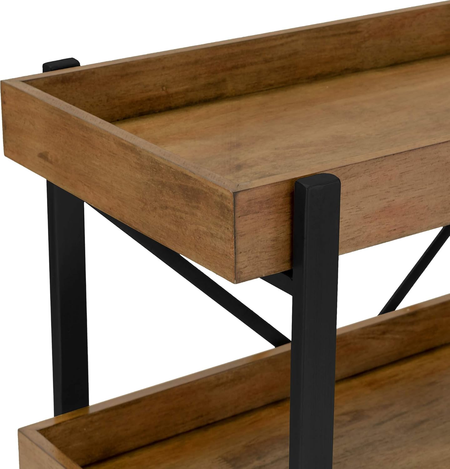 32 Inch Rolling Bar Cart with Wheels, Wood, Matte Black Metal Finish Z8004