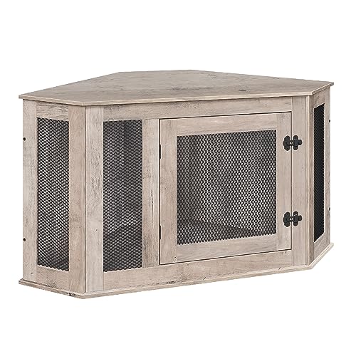 Greige and Black Wooden Dog Crate Furniture M1261