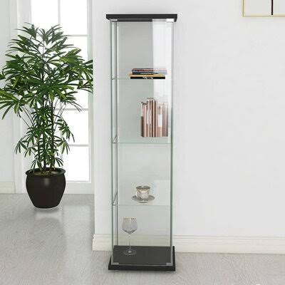 Black Glass Display Cabinet with 4 Shelves J385