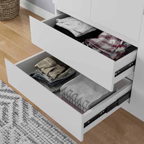 White 4 Door 2 Drawers Wooden Armoire Wardrobe with Shelves and Hanging Rod E242441