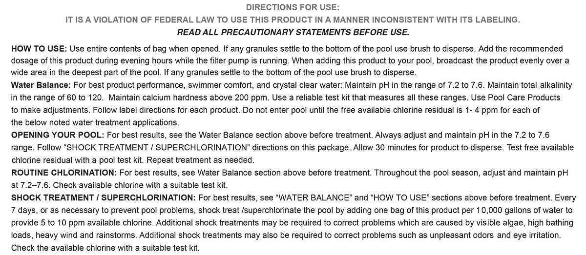 Calcium Hypochlorite Pool Shock, 1-Pound and 7 Gallon Rigid Water Container Bundle Z67186