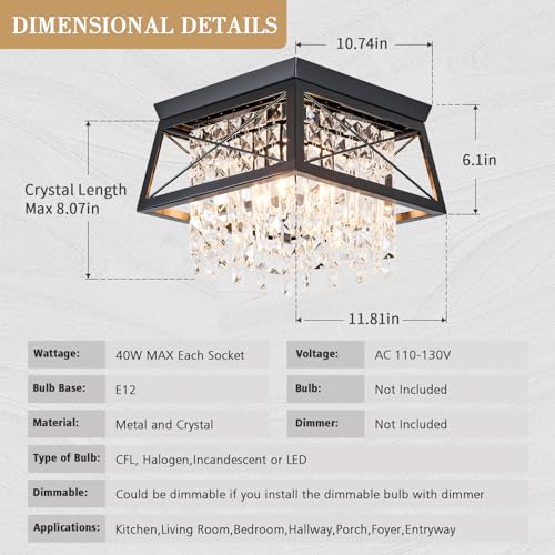 11.8 inch 4-Light Black Metal Ceiling Light F26452