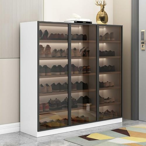 White 6-Tier Shoe Cabinet with Glass Doors R27366