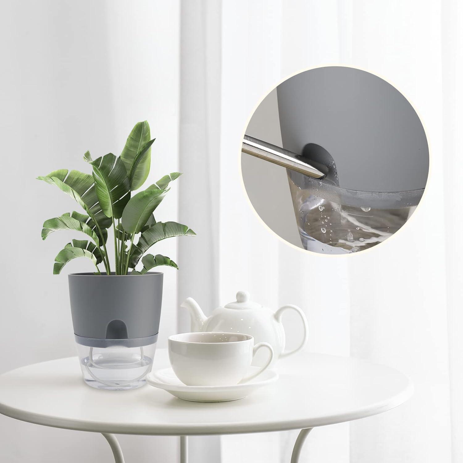 6 Pack Grey Plastic Self Watering Plant Pot G10105