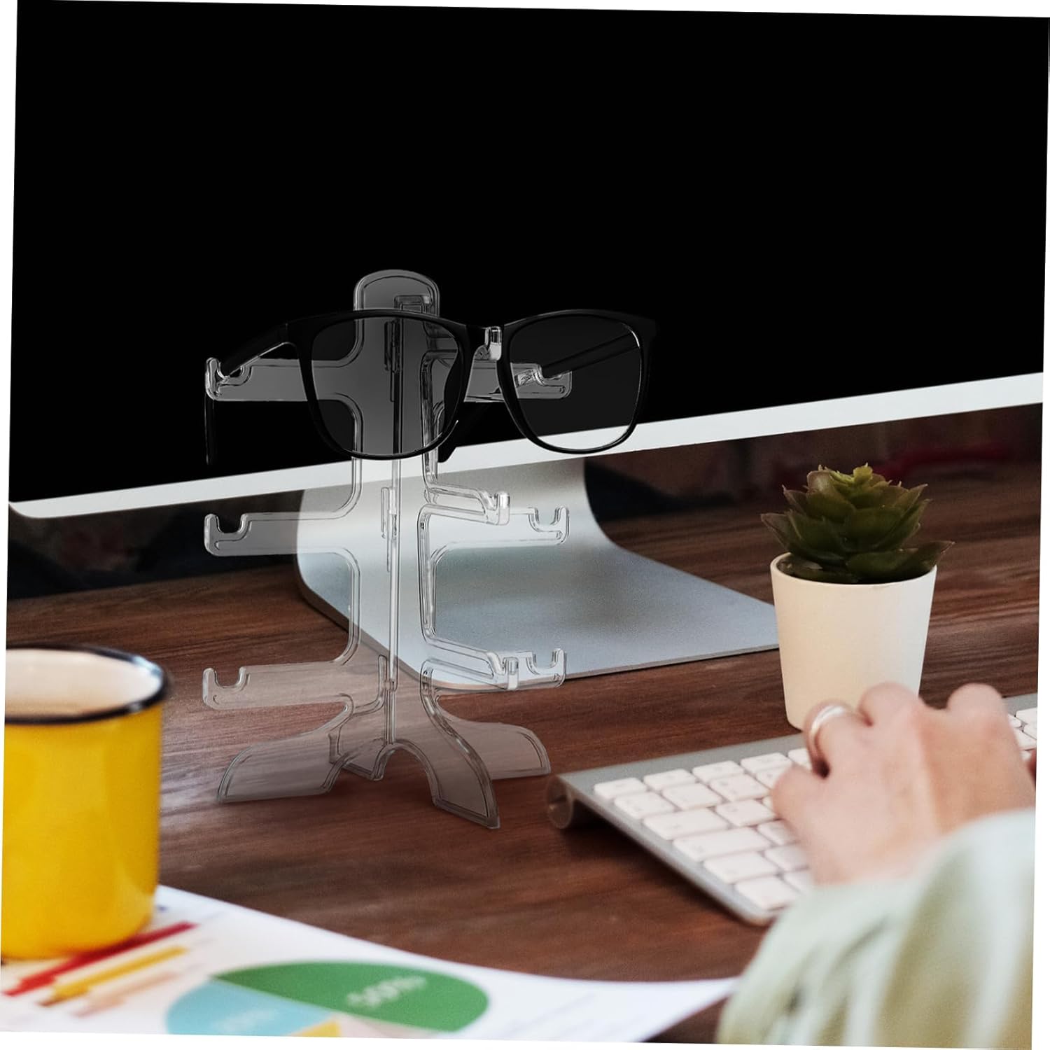 2 Pcs Transparent Plastic Glasses Display Stand Sunglasses Rack Organiser Holder L20889