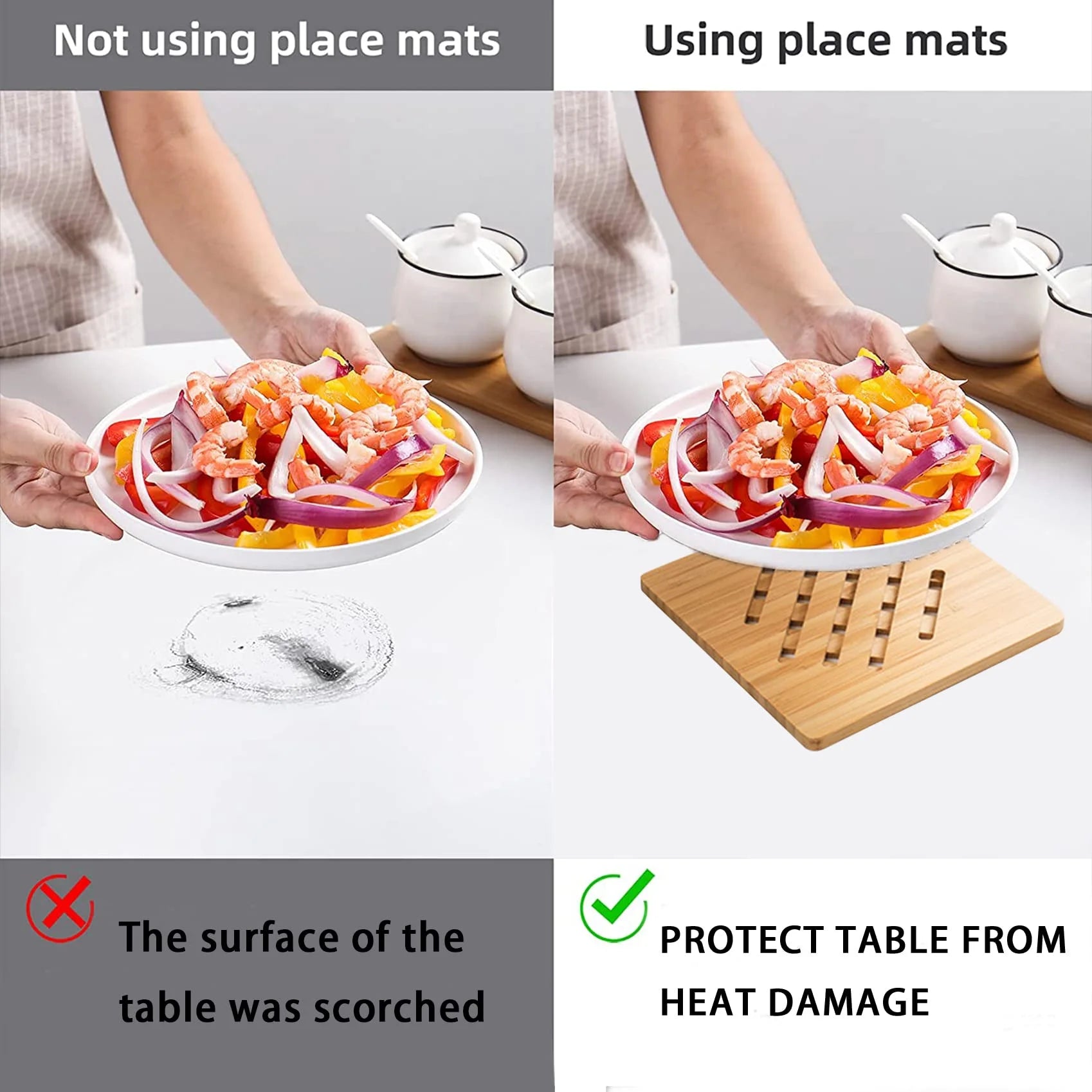 8 Pack Natural Bamboo Trivet Mat Set with 2 Holders Z61238