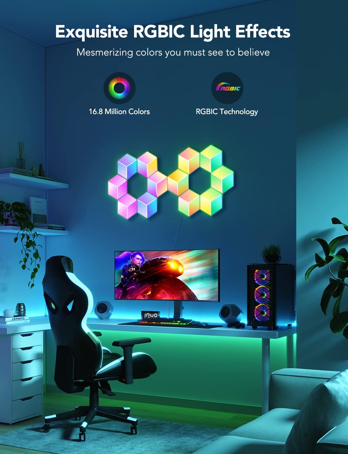 RGBIC 3D Hexagon Wall Lights, 10 Pack A778349