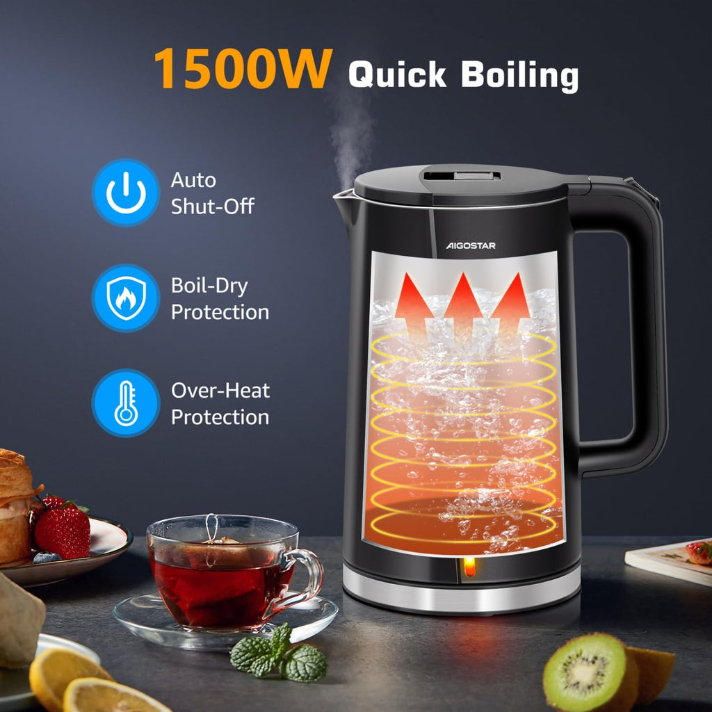 1.7 Liter Electric Kettle with High Borosilicate Glass and 304 Stainless Steel Interior E9304