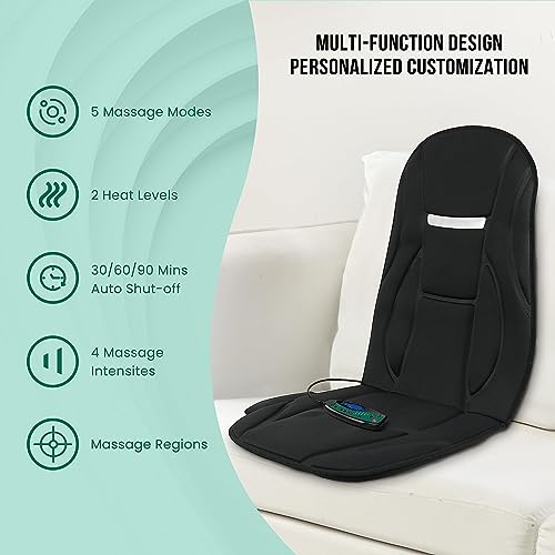 Vibration Back Massager with Heat, Seat Massager with 8 Vibrating Motors & 5 Modes, Chair Massager Cushion M5928