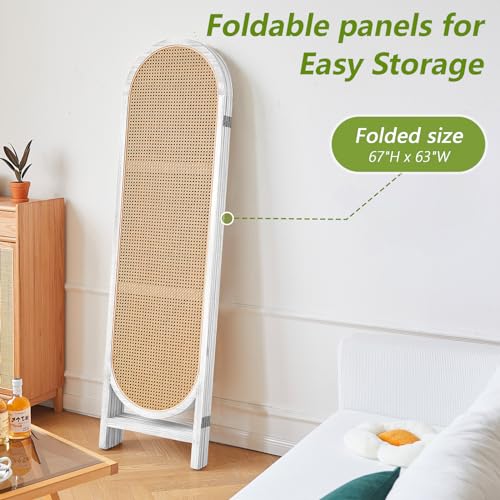 White Brown Hand-Woven Rattan Room Divider Z6049