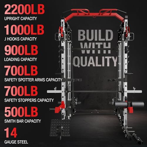 2200lbs Squat Rack with LAT-Pull Down System & Cable Crossover Machine with Adjustable Weight Bench J406020