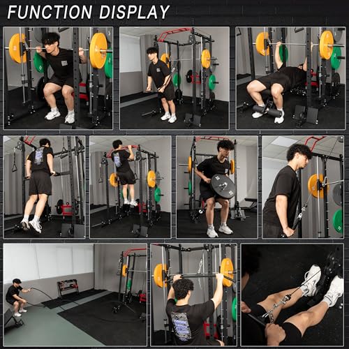 Deep Squat Machine with Cable Crossover System and Squat Rack Power Cage E1893