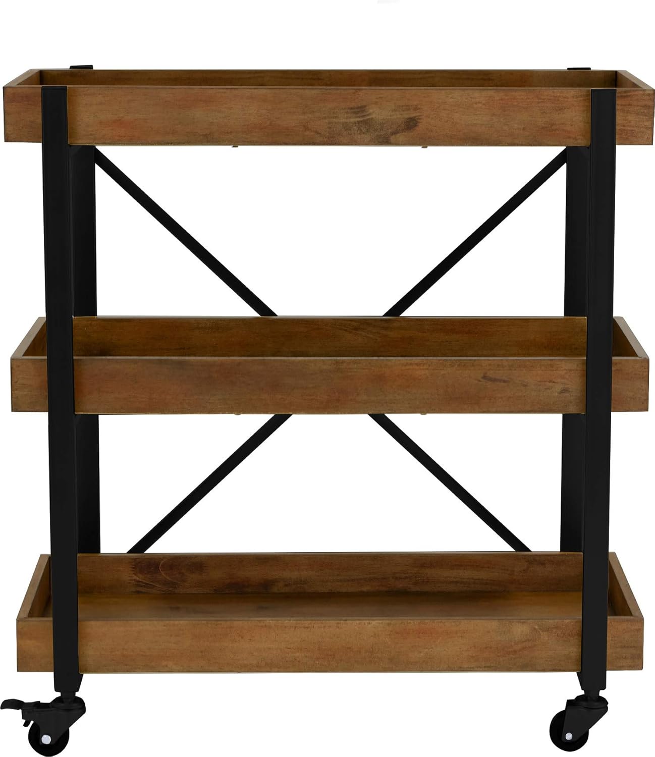 32 Inch Rolling Bar Cart with Wheels, Wood, Matte Black Metal Finish Z8004