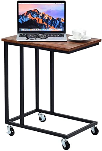 Mobile C Shaped Side Table with Lockable Wheels (Walnut) N755225