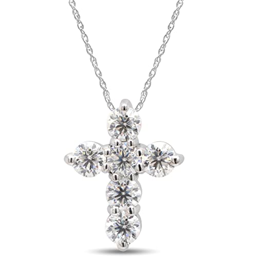 1/2 Carat Round Cut Lab Created Moissanite Diamond Cross Pendant Necklace In 14K Gold Over Sterling Silver With 18" Chain T146