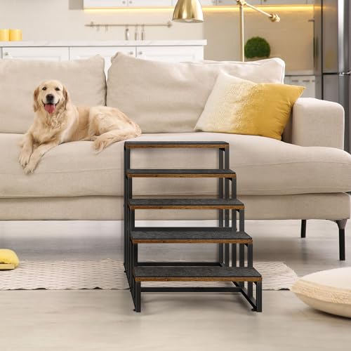 Grey 5 Tier Pet Stairs with Non-Slip Stair Tread S875268