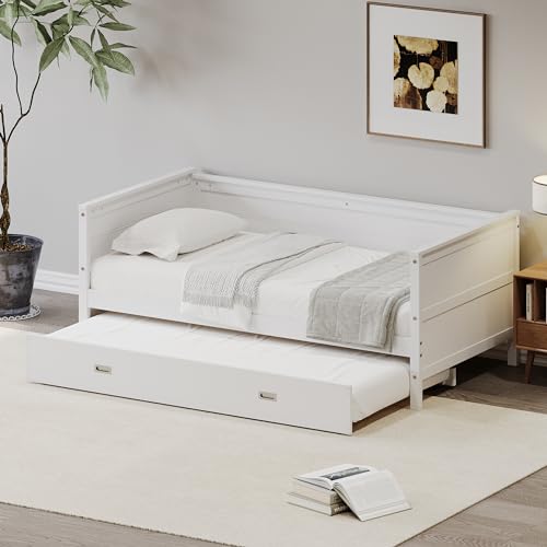 White Solid Wood Twin Size Daybed with Trundle K391048