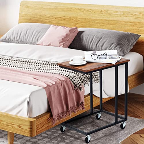 Mobile C Shaped Side Table with Lockable Wheels (Walnut) N755225