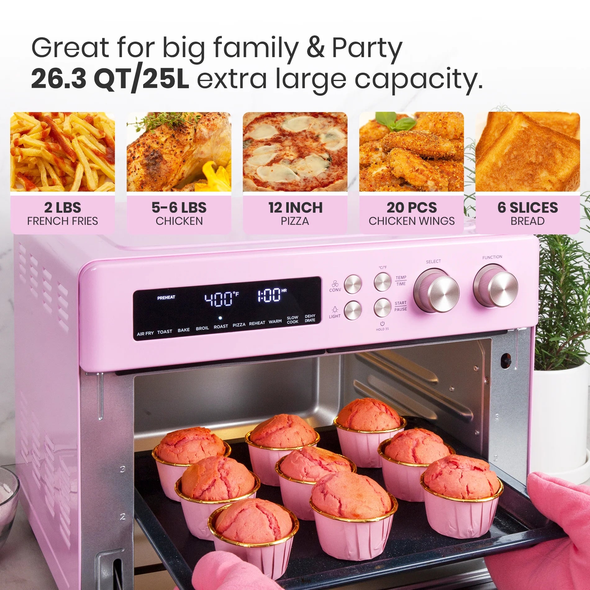 Pink Infrared Air Fryer Toaster Oven Q338