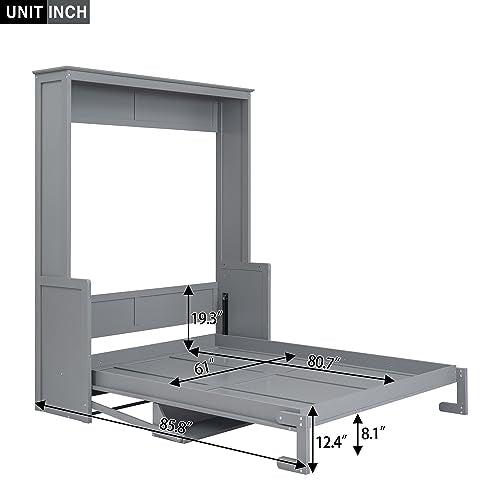 White Queen Size Murphy Bed with Storage Shelves and LED Lights Z8760