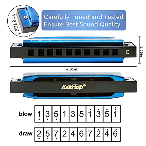 Diatonic Harmonica Key of C 10 Holes 20 Tones Silver grey T63998