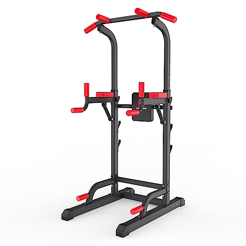 Adjustable Height Power Tower Dip Station with Pull Up Bar, Load 350LBS V9563