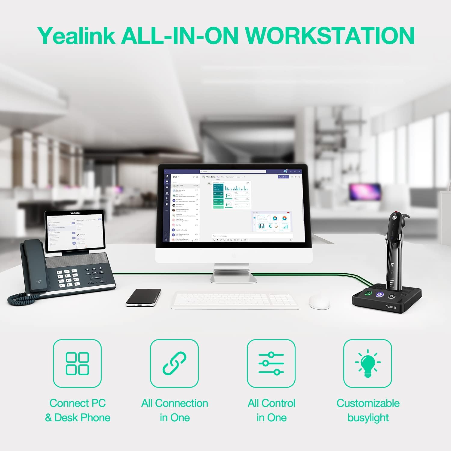 Wireless Headset with Microphone for Computer PC Laptop Teams Certified Headset Office IP VoIP Phones Noise Canceling Mic Single Ear Headset with Charge Stand Q2603