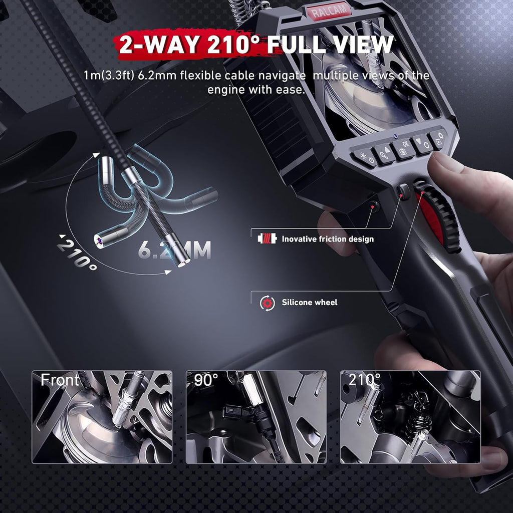 Articulating Borescope, 2-Way 180° Inspection Camera, 6.2mm Lens IP67 Waterproof Probe, 3.5'' Portable IPS Screen Endoscope with 3.3FT/1.0M Flexible Cable N6489