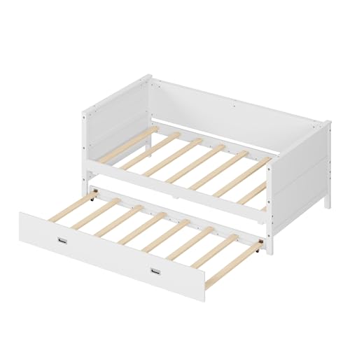 White Solid Wood Twin Size Daybed with Trundle K391048
