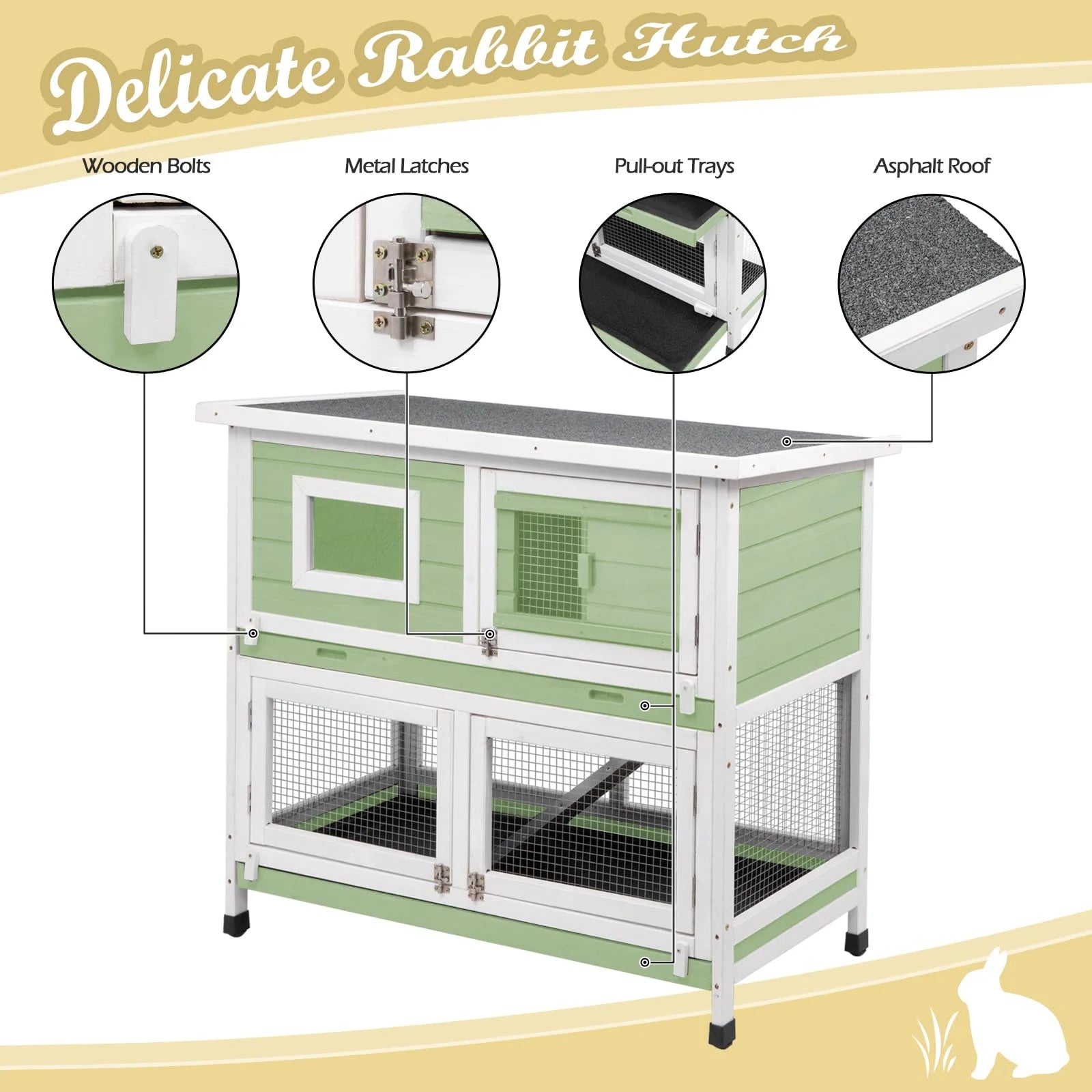 Green Two Story Rabbit Hutch with Wheels A537369