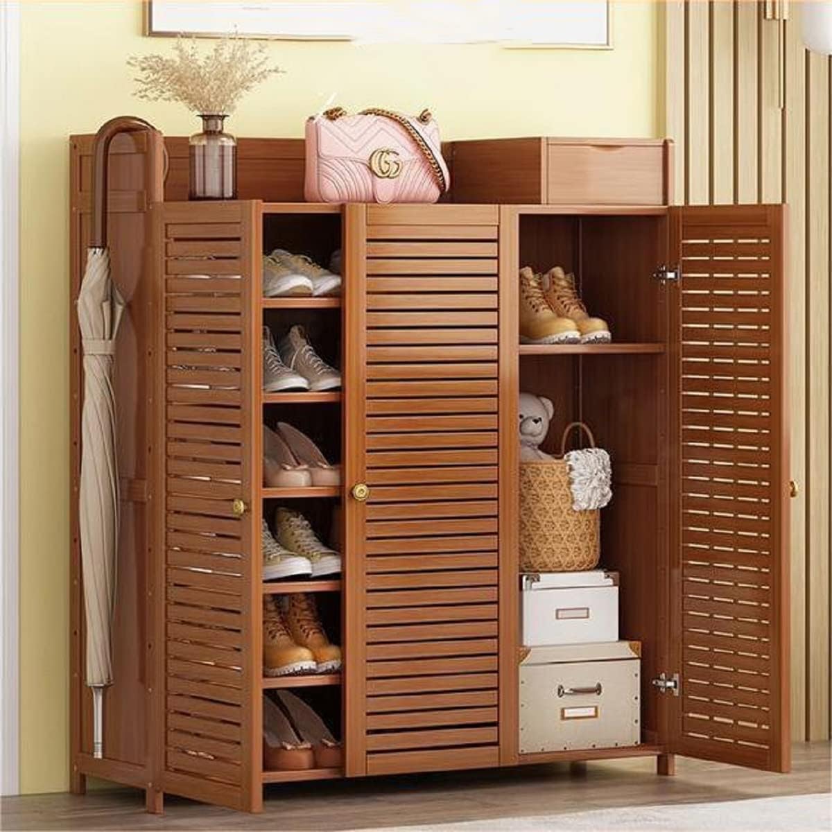 7 Tier Bamboo Shoe Cabinet with Doors Z219