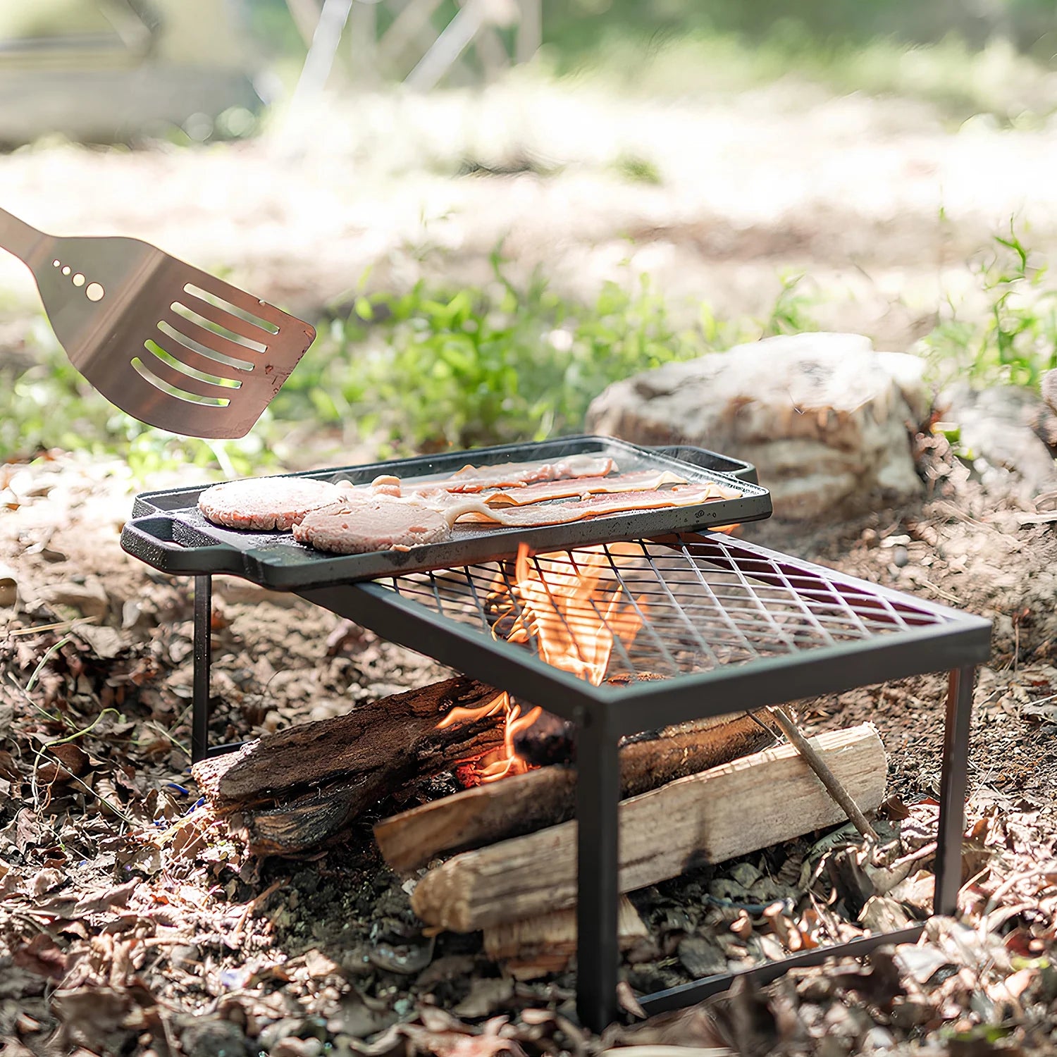Portable Folding Campfire Grill Stainless Steel Cooking Grate B67348