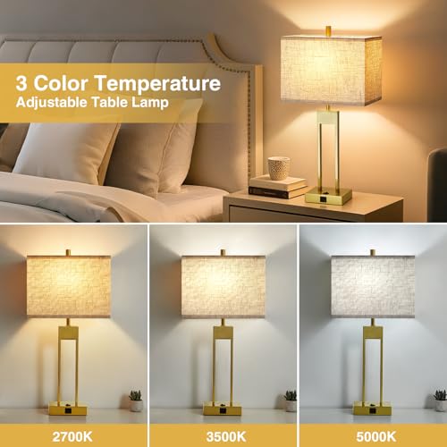 Set of 2 Nightstand Table Lamps with USB C+A, 3 Colors Changeable Z513