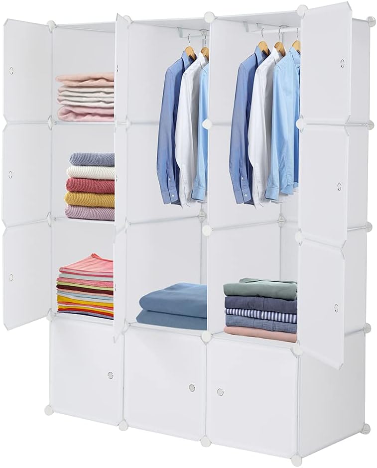 White 12 Cube Plastic Storage Shelves with Hanging Rod S29778