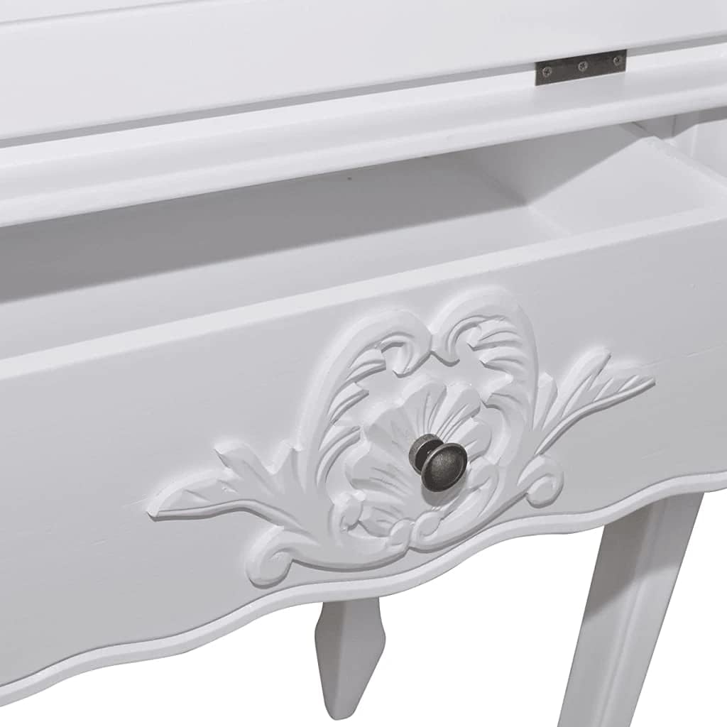 White Carved Wooden Secretary Desk L264232