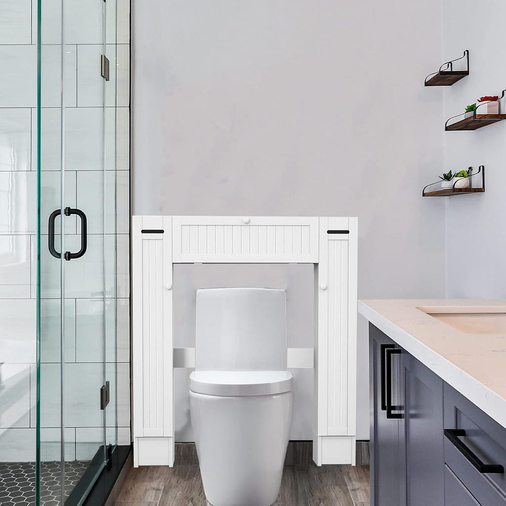 White Freestanding Over The Toilet Cabinet with 2 Side Doors G709