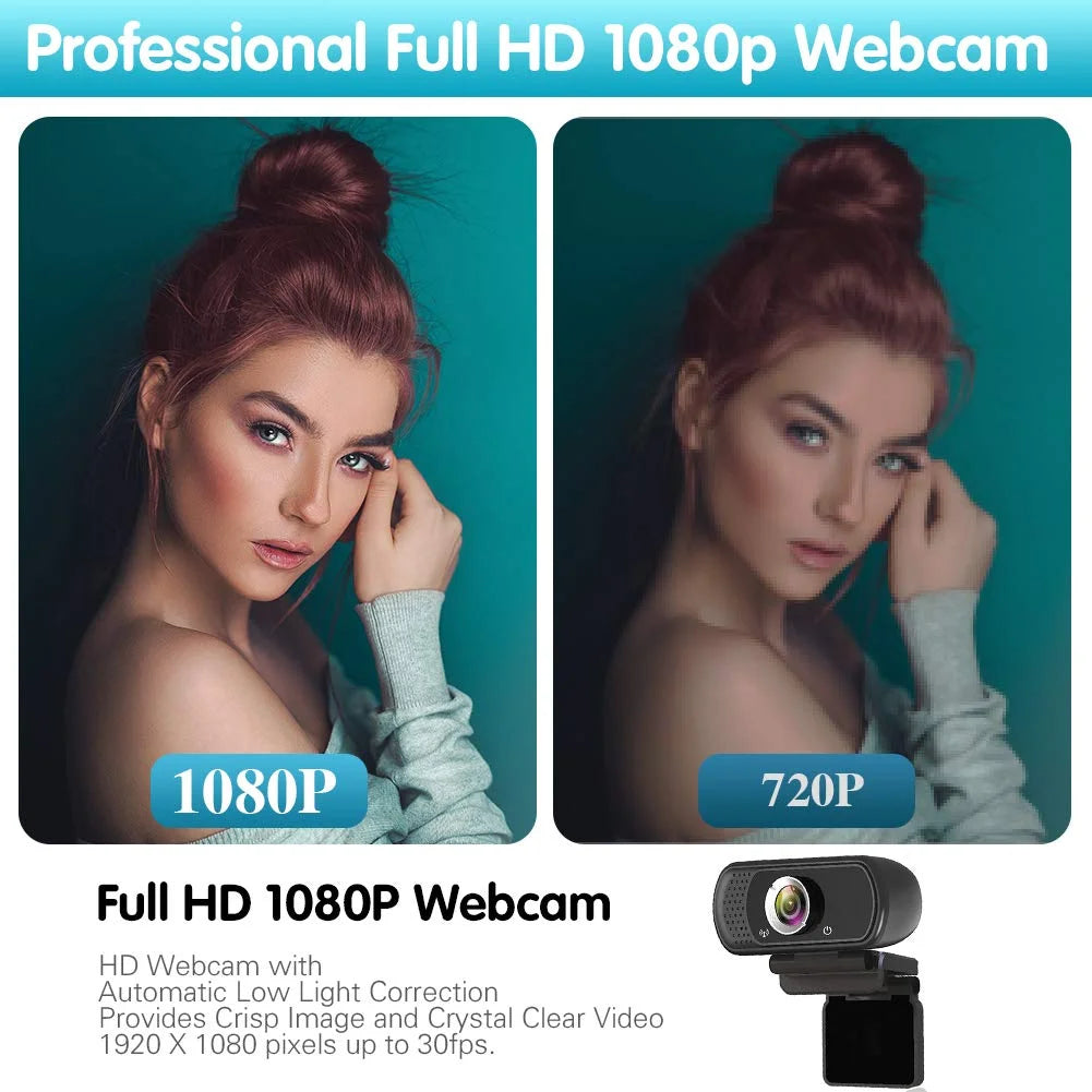 1080P Webcam with Microphone and Tripod Stand, Black E6504
