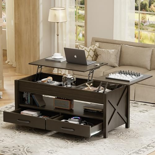 Black 47.2" Wood Lift Top Coffee Table with Storage H566831