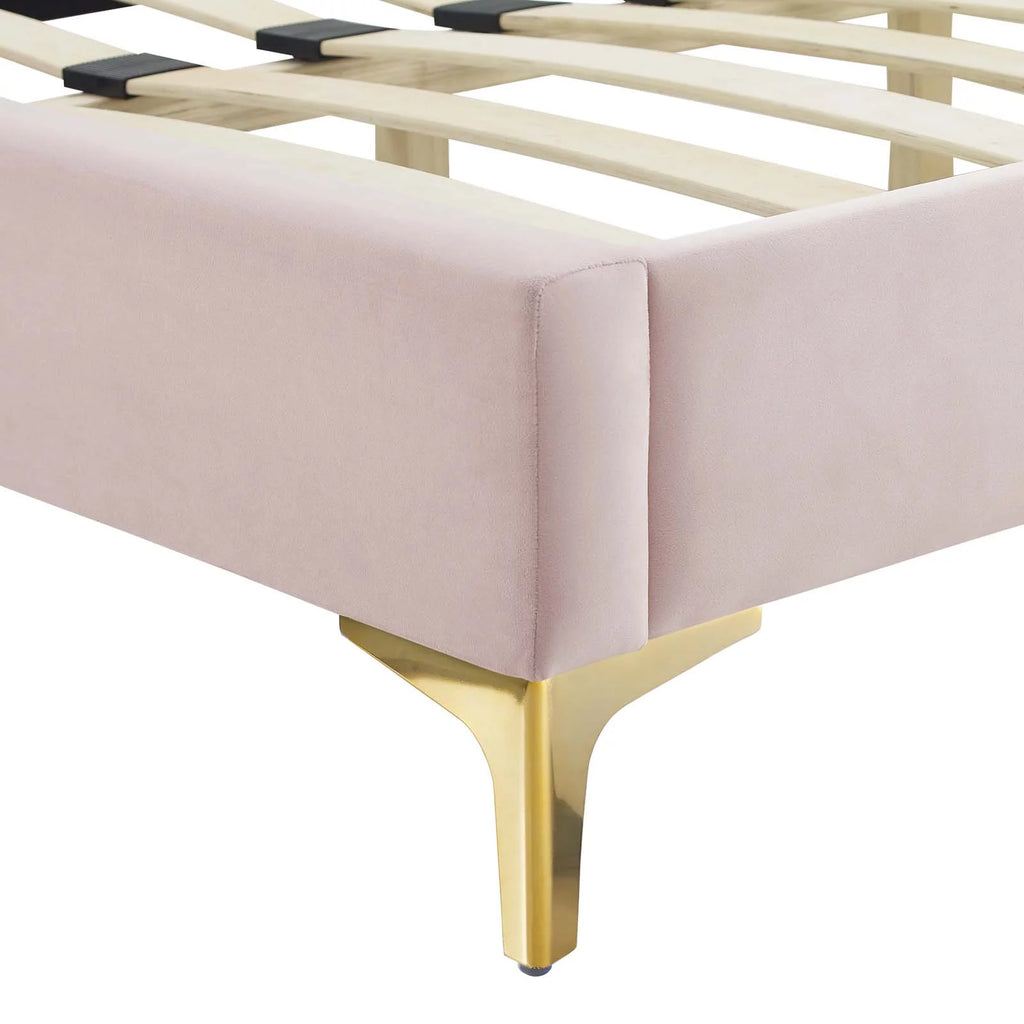 Queen Size Velvet Pink Platform Bed Frame Q8502