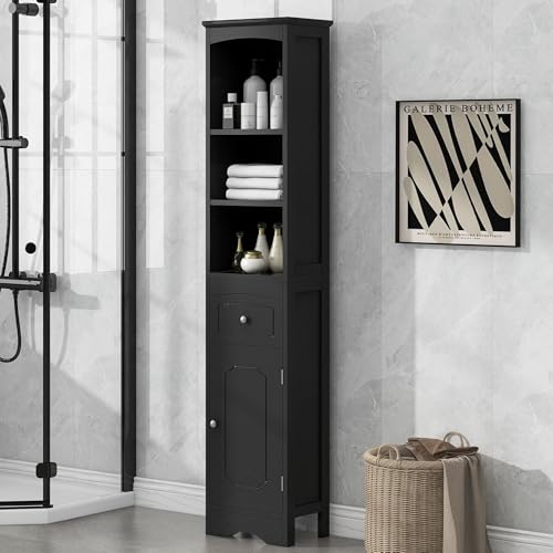 Grey Tall Bathroom Cabinet with Door and Adjustable Shelf U291962