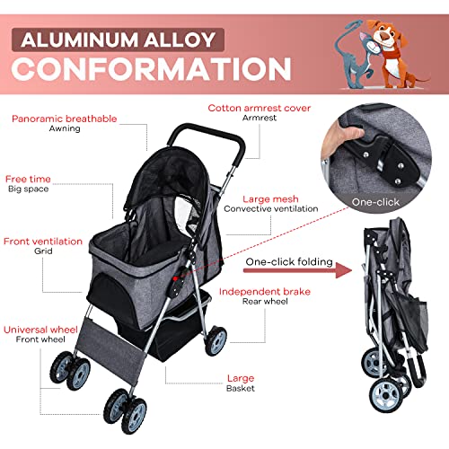 Grey 4 Wheel Pet Stroller E84429