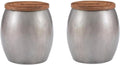 Set of 2 Metal and Wood Drum Side Table with Storage Q230424