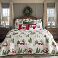 King/Cal King Red Green Brown White Cotton Reversible Quilt Set with Two King Pillow Shams A926389