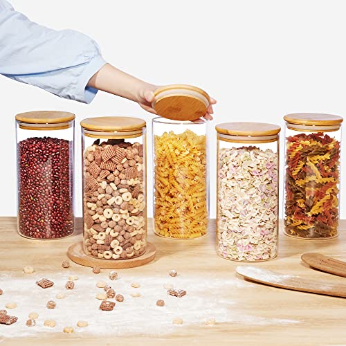 Set of 3 Glass Food Storage Jars with Airtight Bamboo Wooden Lids L91663
