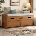 White Wooden Storage Bench with 2 Drawers and Cushion F538366