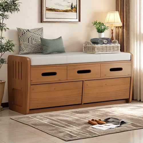 White Wooden Storage Bench with 2 Drawers and Cushion F538366
