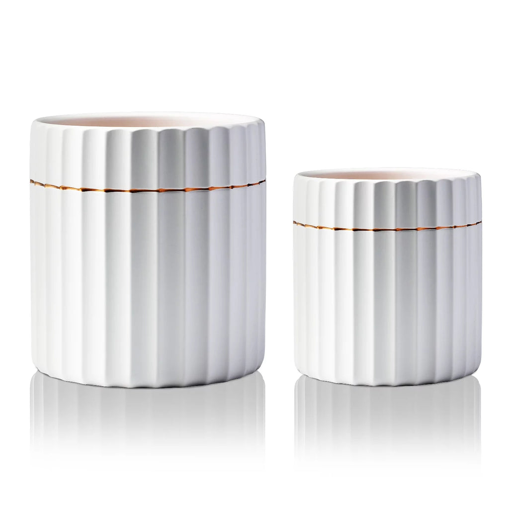 2 Pack White Ceramic Plant Pots with Drainage Hole X404