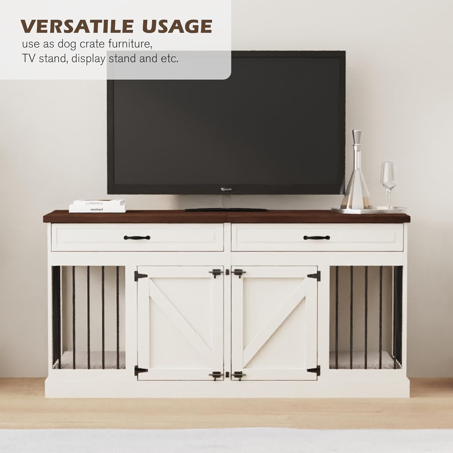 White 2 Drawer Wooden Dog Crate J467