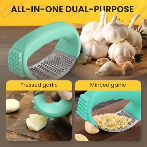 Stainless Steel Garlic Press Rocker with Peeler and Cleaning Brush C68912