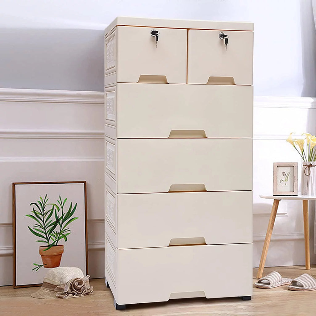 Beige Plastic 6 Drawer Dresser A4277